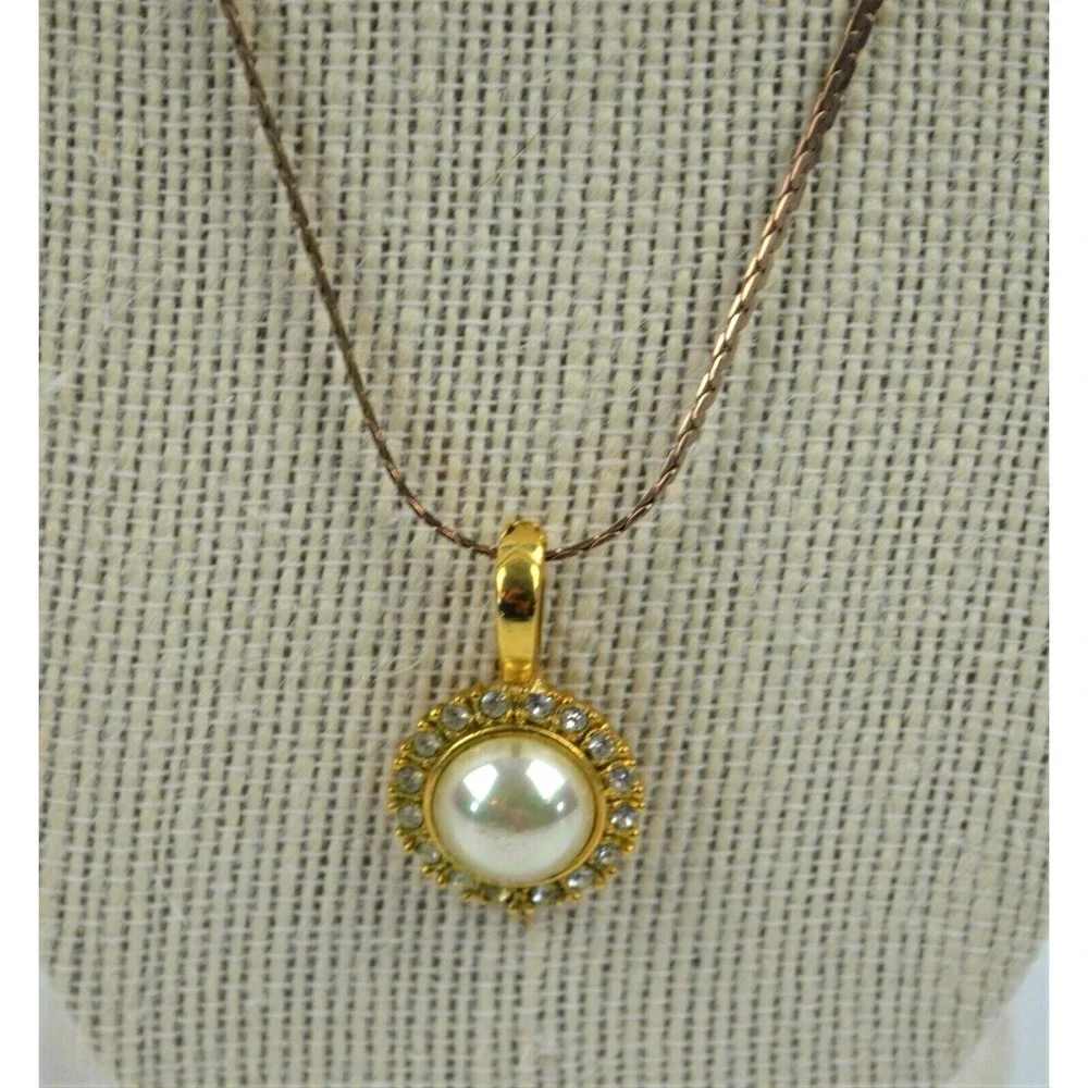 Roman Vintage Gold Toned Pendant White Center Surrounded by Clear Rhinestones